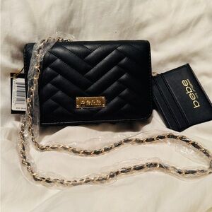 bebe Black Quilted Crossbody with Gold Chain